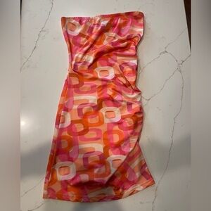 Princess Polly Strapless Pink and Orange Ruched Dress